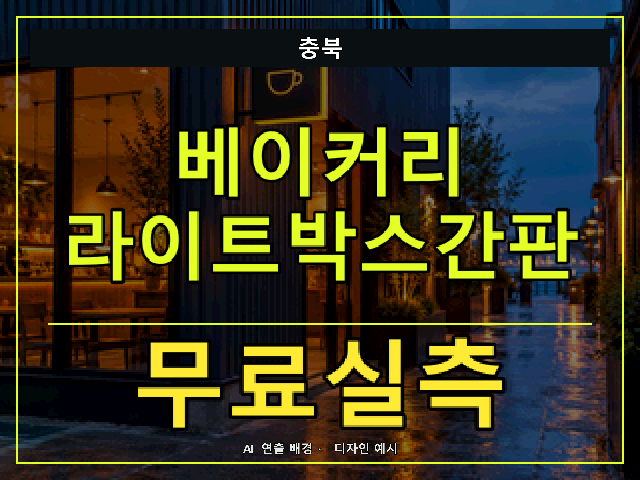 충북 베이커리 라이트박스간판 무료실측 안내 썸네일 · AI 연출 배경