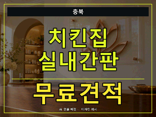 충북 치킨집 실내간판 무료견적 안내 썸네일 · AI 연출 배경