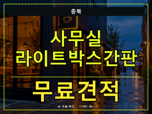 충북 사무실 라이트박스간판 무료견적 안내 썸네일 · AI 연출 배경