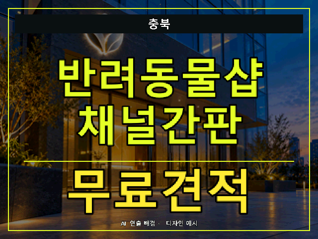 충북 반려동물샵 채널간판 무료견적 안내 썸네일 · AI 연출 배경