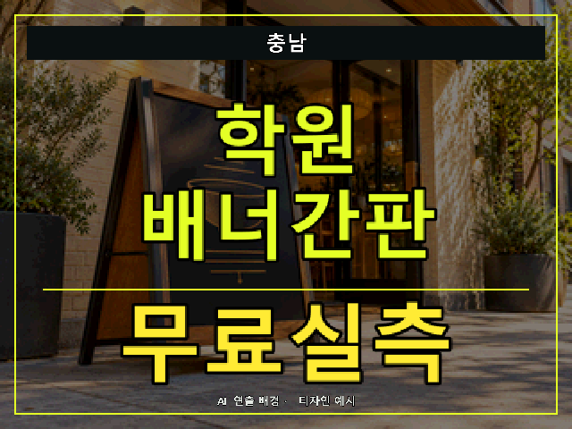 충남 학원 배너간판 무료실측 안내 썸네일 · AI 연출 배경