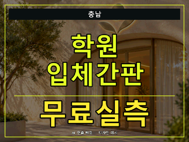 충남 학원 입체간판 무료실측 안내 썸네일 · AI 연출 배경
