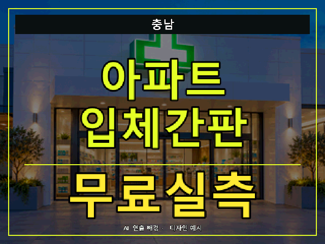 충남 아파트 입체간판 무료실측 안내 썸네일 · AI 연출 배경