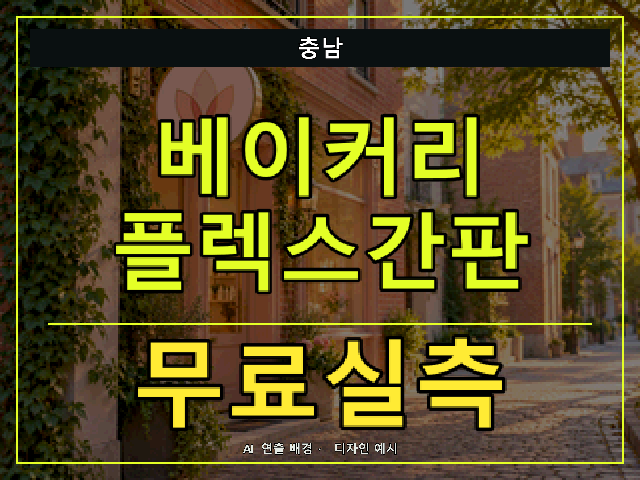 충남 베이커리 플렉스간판 무료실측 안내 썸네일 · AI 연출 배경