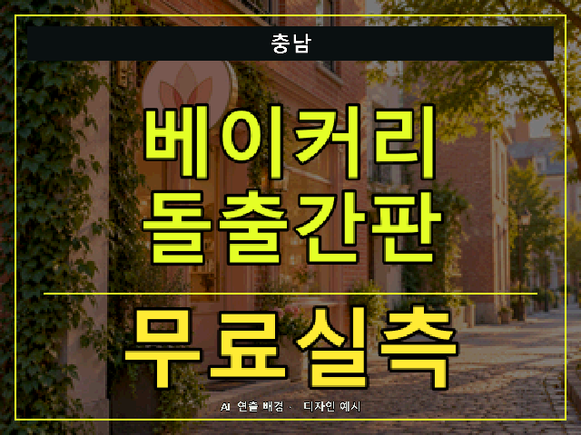충남 베이커리 돌출간판 무료실측 안내 썸네일 · AI 연출 배경
