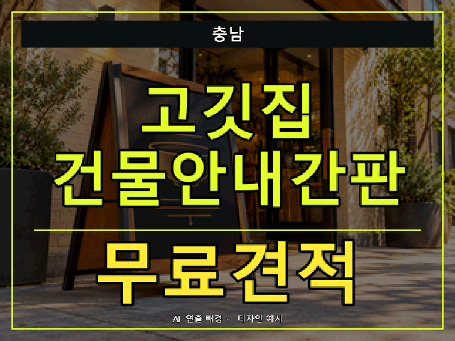 충남 고깃집 건물안내간판 무료견적 안내 썸네일 · AI 연출 배경