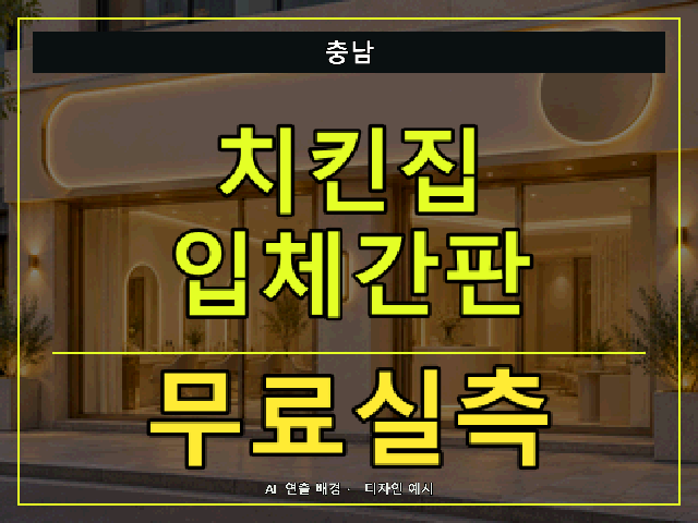 충남 치킨집 입체간판 무료실측 안내 썸네일 · AI 연출 배경