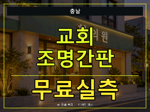 충남 교회 조명간판 무료실측 안내 썸네일 · AI 연출 배경