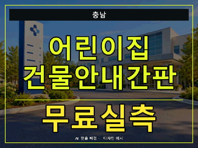 충남 어린이집 건물안내간판 무료실측 안내 썸네일 · AI 연출 배경