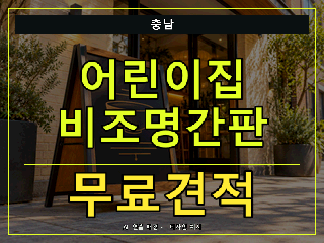 충남 어린이집 비조명간판 무료견적 안내 썸네일 · AI 연출 배경