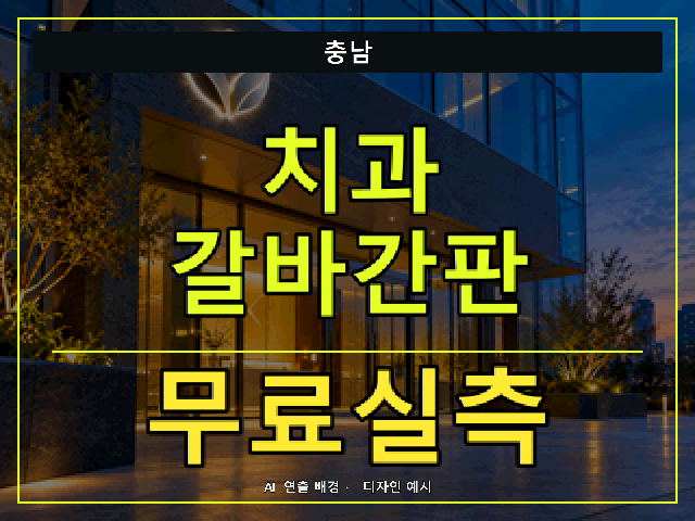 충남 치과 갈바간판 무료실측 안내 썸네일 · AI 연출 배경