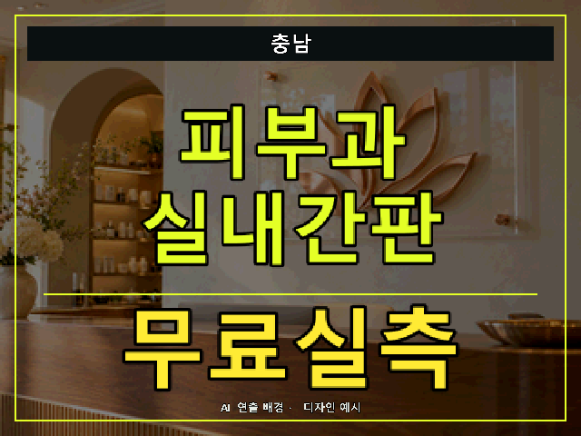 충남 피부과 실내간판 무료실측 안내 썸네일 · AI 연출 배경