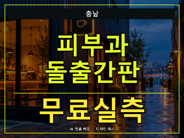 충남 피부과 돌출간판 무료실측 안내 썸네일 · AI 연출 배경