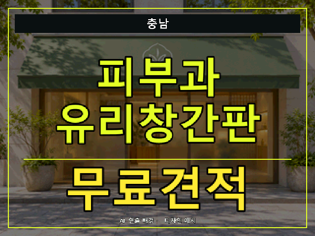 충남 피부과 유리창간판 무료견적 안내 썸네일 · AI 연출 배경