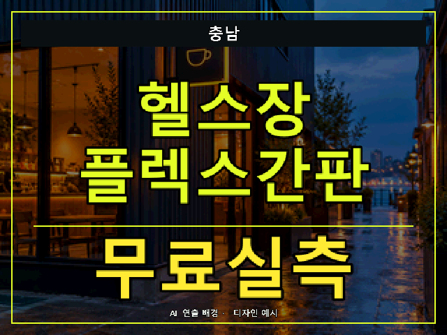 충남 헬스장 플렉스간판 무료실측 안내 썸네일 · AI 연출 배경