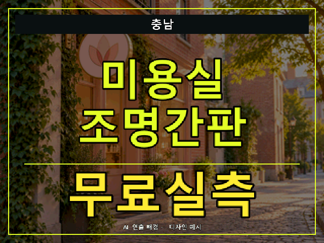 충남 미용실 조명간판 무료실측 안내 썸네일 · AI 연출 배경