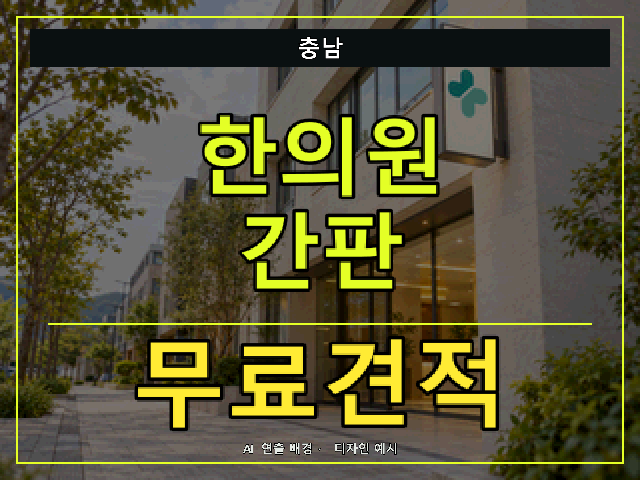 충남 한의원 간판 무료견적 안내 썸네일 · AI 연출 배경