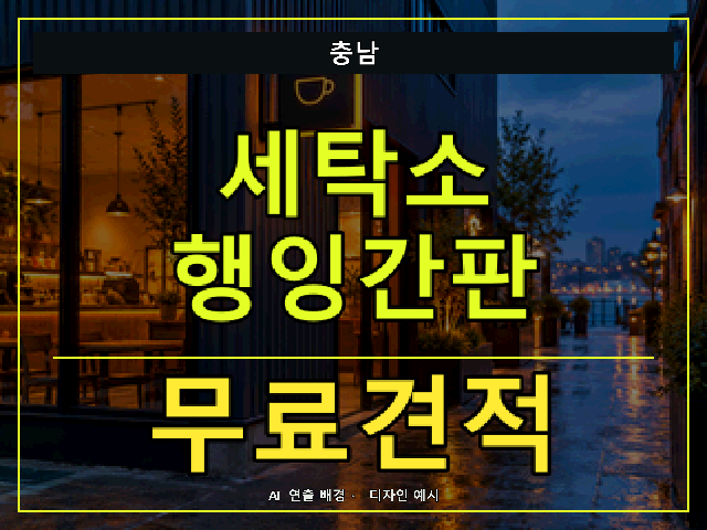 충남 세탁소 행잉간판 무료견적 안내 썸네일 · AI 연출 배경
