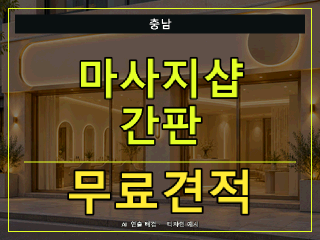 충남 마사지샵 간판 무료견적 안내 썸네일 · AI 연출 배경