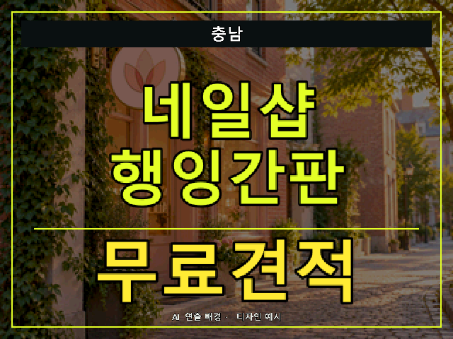 충남 네일샵 행잉간판 무료견적 안내 썸네일 · AI 연출 배경