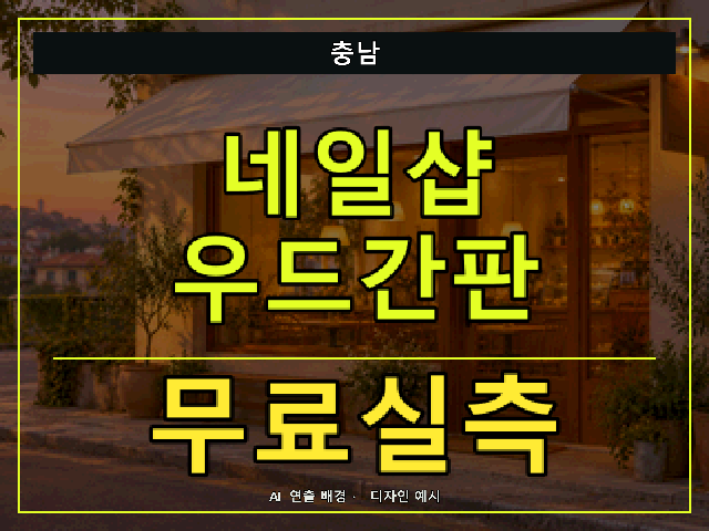 충남 네일샵 우드간판 무료실측 안내 썸네일 · AI 연출 배경