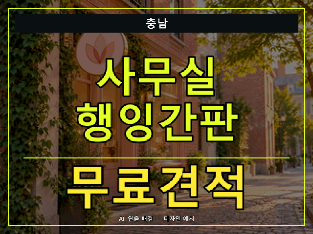 충남 사무실 행잉간판 무료견적 안내 썸네일 · AI 연출 배경