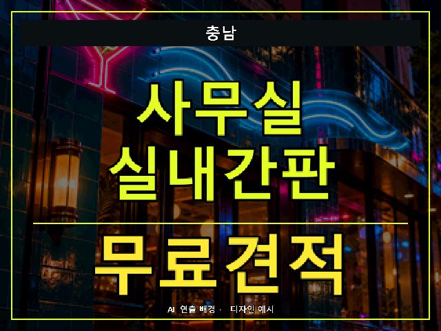 충남 사무실 실내간판 무료견적 안내 썸네일 · AI 연출 배경