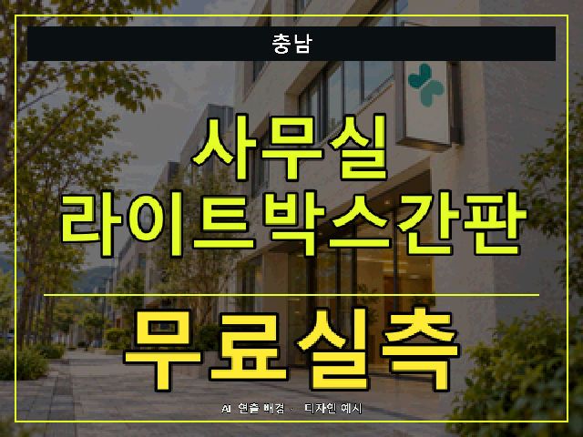 충남 사무실 라이트박스간판 무료실측 안내 썸네일 · AI 연출 배경