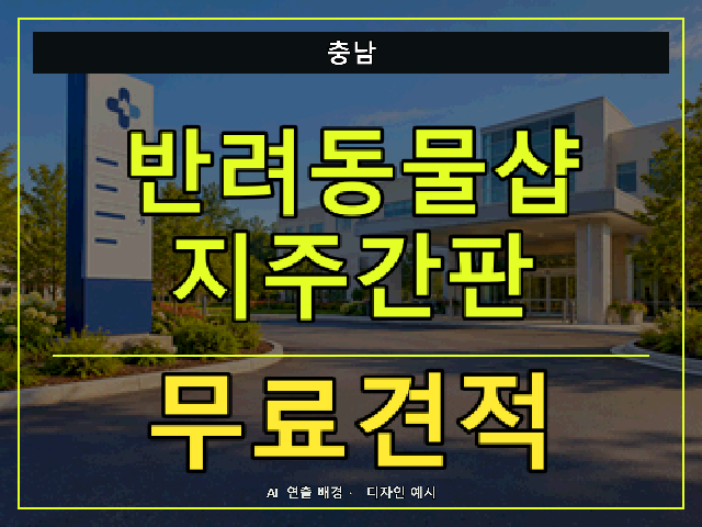 충남 반려동물샵 지주간판 무료견적 안내 썸네일 · AI 연출 배경