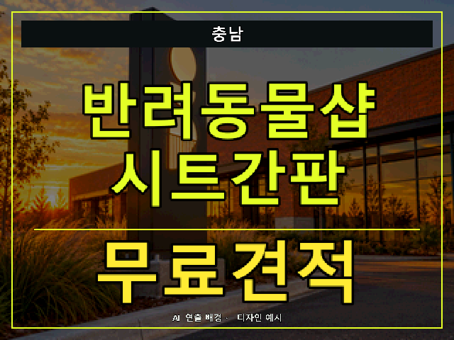 충남 반려동물샵 시트간판 무료견적 안내 썸네일 · AI 연출 배경