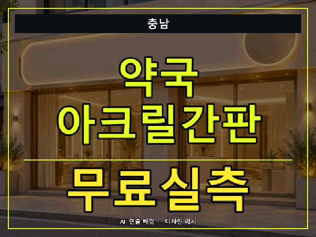 충남 약국 아크릴간판 무료실측 안내 썸네일 · AI 연출 배경