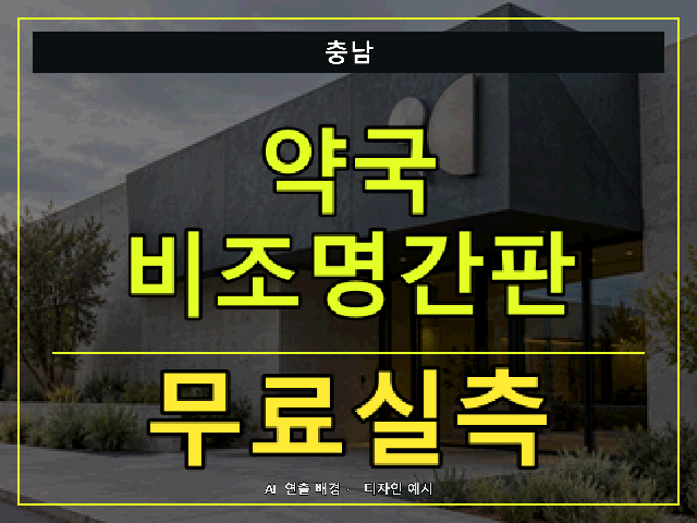 충남 약국 비조명간판 무료실측 안내 썸네일 · AI 연출 배경