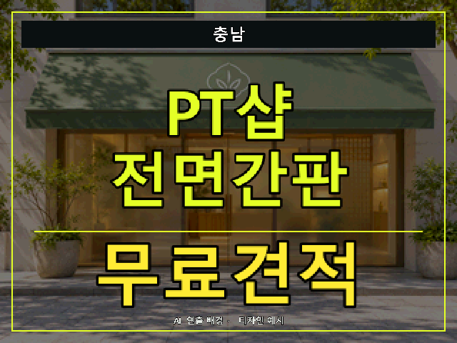 충남 PT샵 전면간판 무료견적 안내 썸네일 · AI 연출 배경