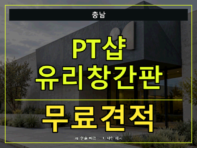 충남 PT샵 유리창간판 무료견적 안내 썸네일 · AI 연출 배경