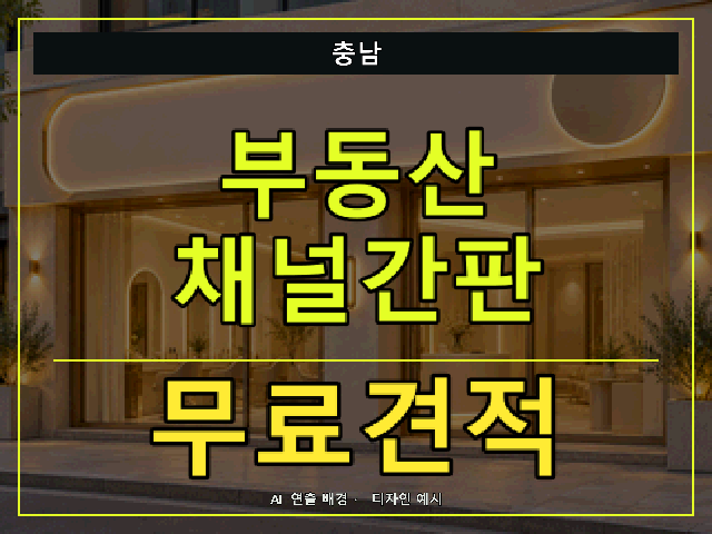 충남 부동산 채널간판 무료견적 안내 썸네일 · AI 연출 배경