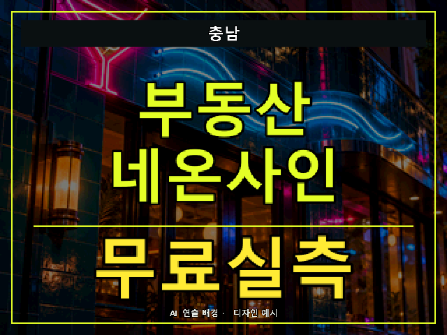 충남 부동산 네온사인 무료실측 안내 썸네일 · AI 연출 배경