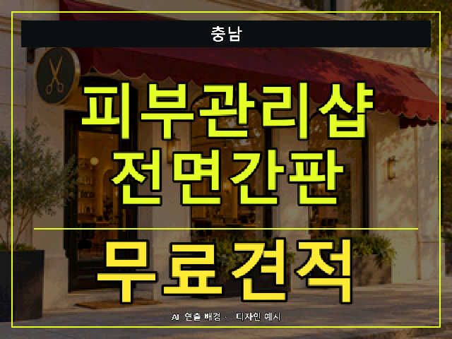 충남 피부관리샵 전면간판 무료견적 안내 썸네일 · AI 연출 배경