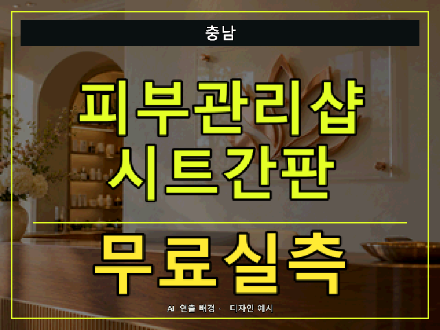충남 피부관리샵 시트간판 무료실측 안내 썸네일 · AI 연출 배경
