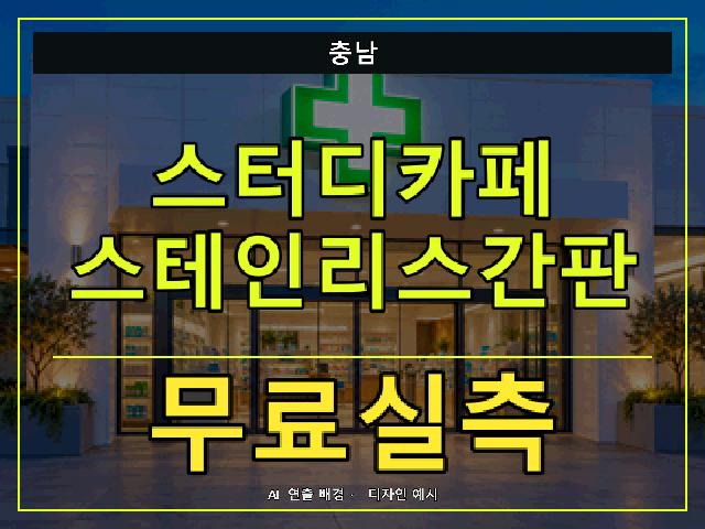 충남 스터디카페 스테인리스간판 무료실측 안내 썸네일 · AI 연출 배경
