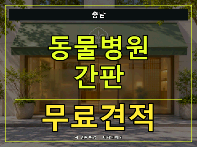 충남 동물병원 간판 무료견적 안내 썸네일 · AI 연출 배경