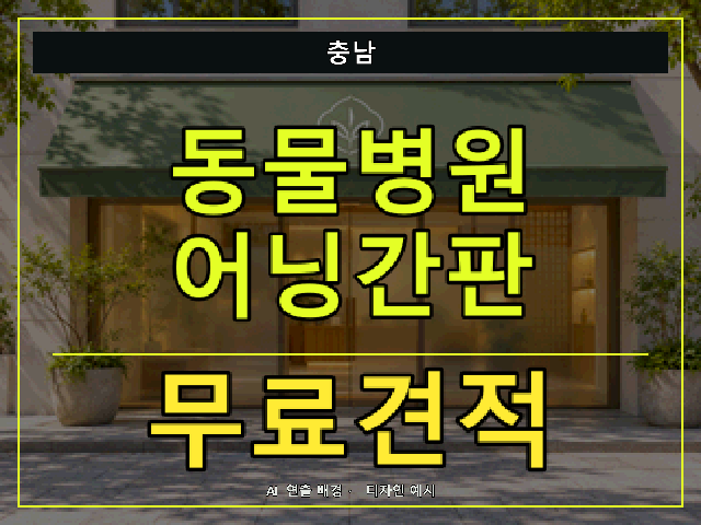 충남 동물병원 어닝간판 무료견적 안내 썸네일 · AI 연출 배경