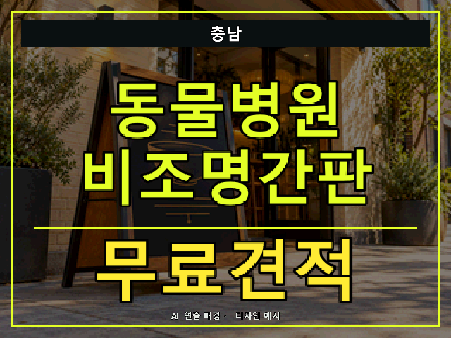 충남 동물병원 비조명간판 무료견적 안내 썸네일 · AI 연출 배경