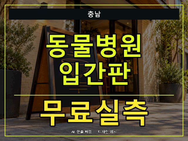 충남 동물병원 입간판 무료실측 안내 썸네일 · AI 연출 배경