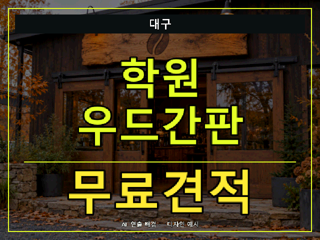대구 학원 우드간판 무료견적 안내 썸네일 · AI 연출 배경