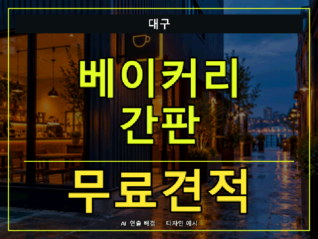 대구 베이커리 간판 무료견적 안내 썸네일 · AI 연출 배경