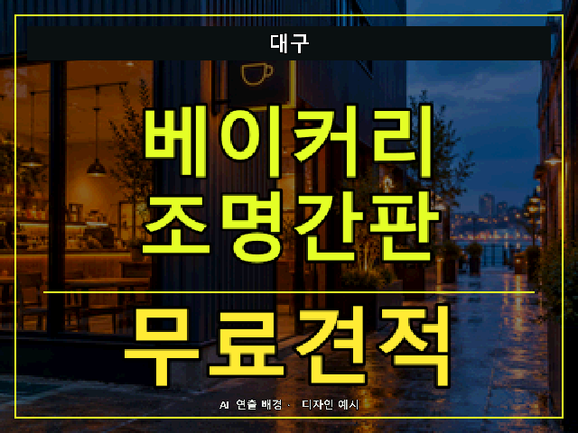 대구 베이커리 조명간판 무료견적 안내 썸네일 · AI 연출 배경