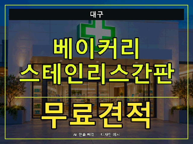대구 베이커리 스테인리스간판 무료견적 안내 썸네일 · AI 연출 배경