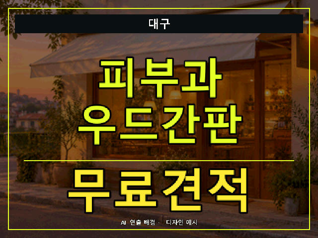 대구 피부과 우드간판 무료견적 안내 썸네일 · AI 연출 배경