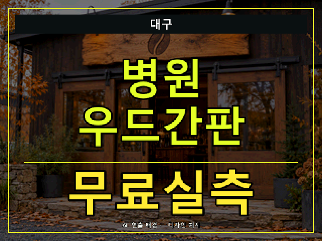 대구 병원 우드간판 무료실측 안내 썸네일 · AI 연출 배경