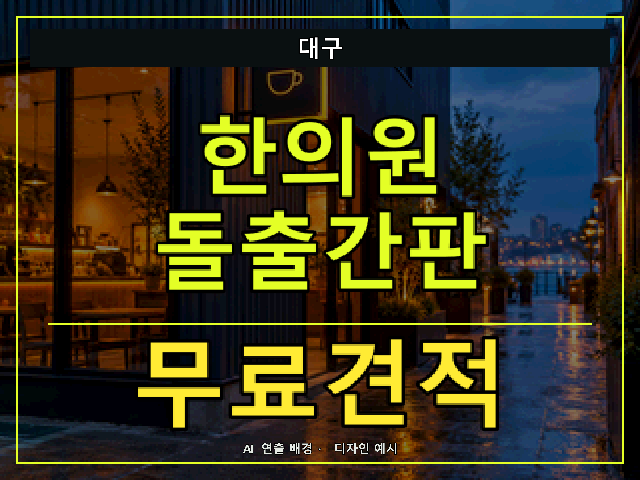 대구 한의원 돌출간판 무료견적 안내 썸네일 · AI 연출 배경
